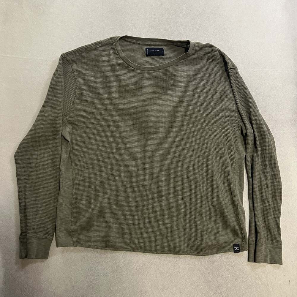 Lucky Brand Shirt Men's Size XL Green Thermal Waffle Knit Long Sleeve Crew Neck
